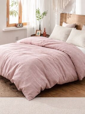 Simple Opulence Dusty Pink Linen Duvet Full Excellent Button & Loop Like New